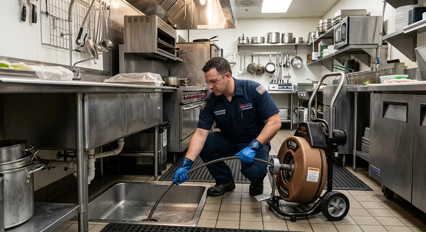Commercial drain cleaning service in a restaurant kitchen in Glendale