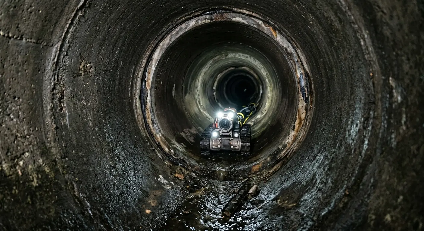 Robotic sewer camera inspecting pipe interior for Sewer Line Cleaning in Glendale